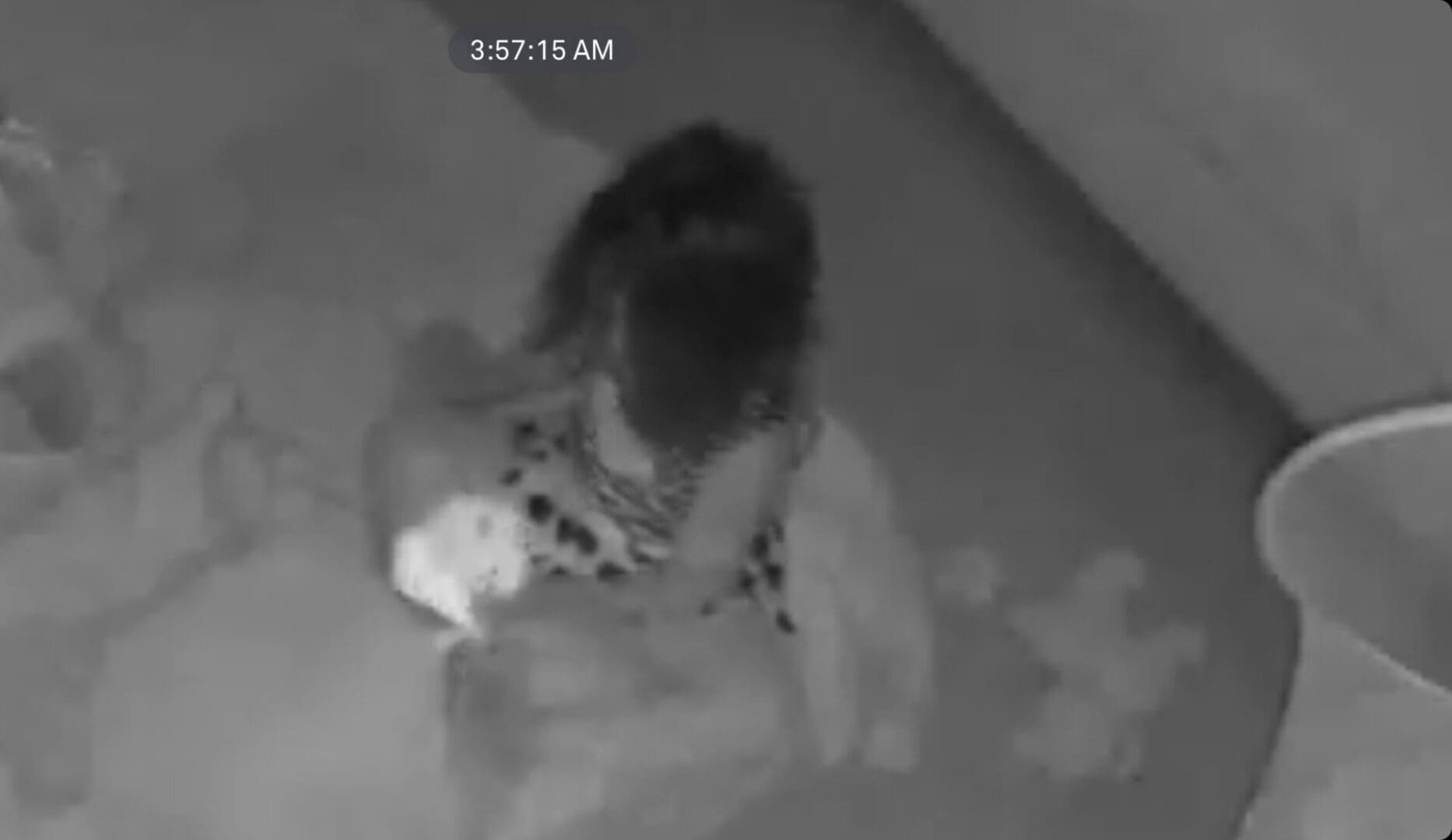 A woman is seen in the dark with her hands on the floor.