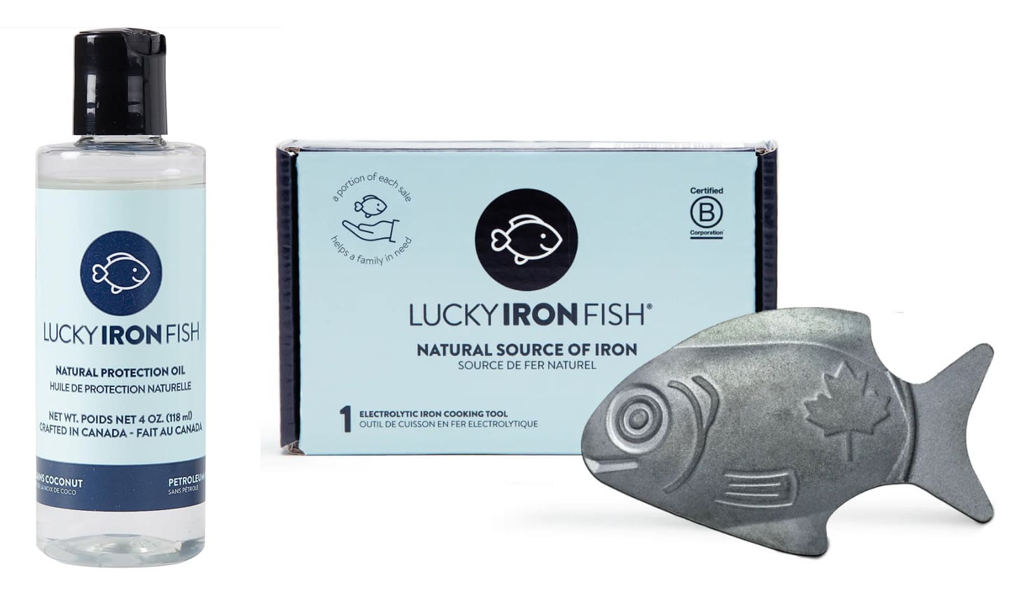 Lucky Iron Fish: iron supplement & oil.